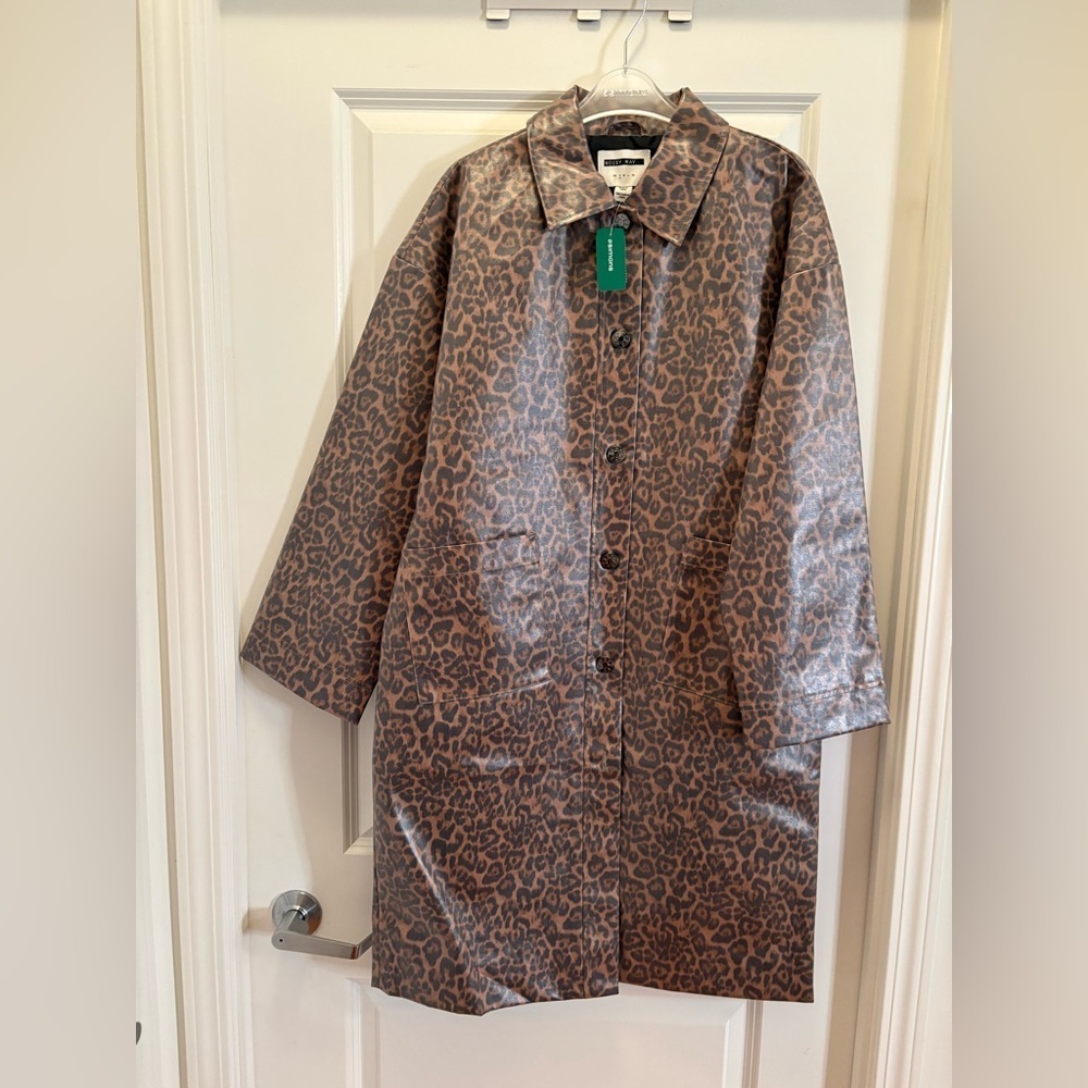 Noisy May Leopard Shiny Canvas Long Coat – Size Small (NWT) - Picture 7 of 16